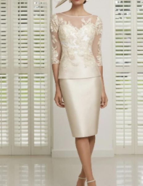 

sheath / column mother of the bride dress elegant knee length satin tulle 3/4 long sleeve with embroidery 2001 c032, Black;red