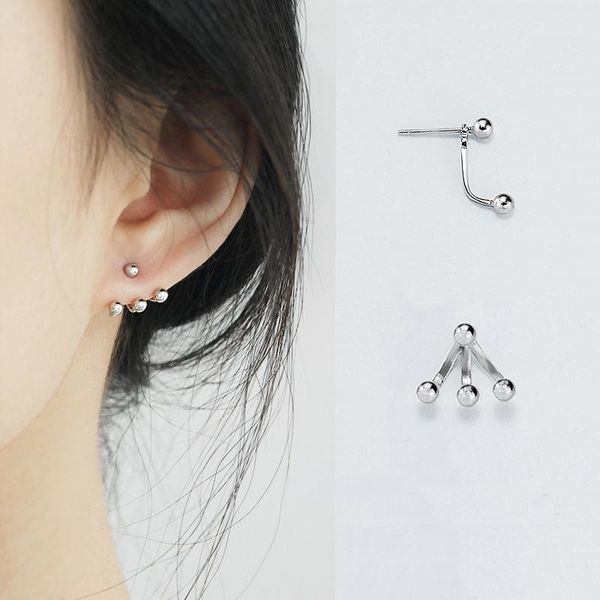 

stud 925 sterling silver earrings with bohimia geometric small round beads rear hanging simple jewelry for female gifts wholesale, Golden;silver