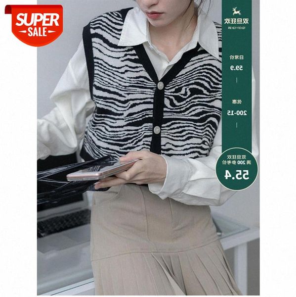

striped v-neck knitted vest women's outer cardigan jacket sleeveless #185s, White