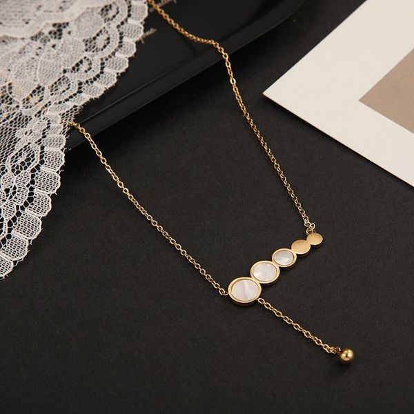 

fashion personality shell small round titanium steel necklace design simpletemperament tassel clavicle chain female jew pendant necklaces, Silver