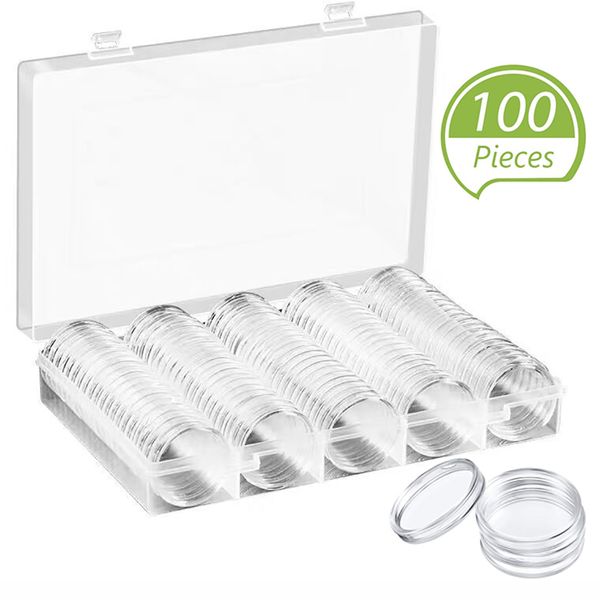 100 pcs 30mm retângulo cápsulas cápsulas organizador de armazenamento caixa transparente organizado com tampa para acessórios de coleta de moedas