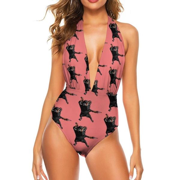 

one-piece suits hamster swimsuit high leg print swimwear bath teenager 1-piece bathing suit