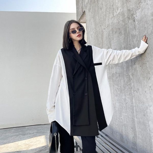 

women's jackets shirt sense of design small hong kong style irregular 2021 spring temperament white chic top, Black;brown