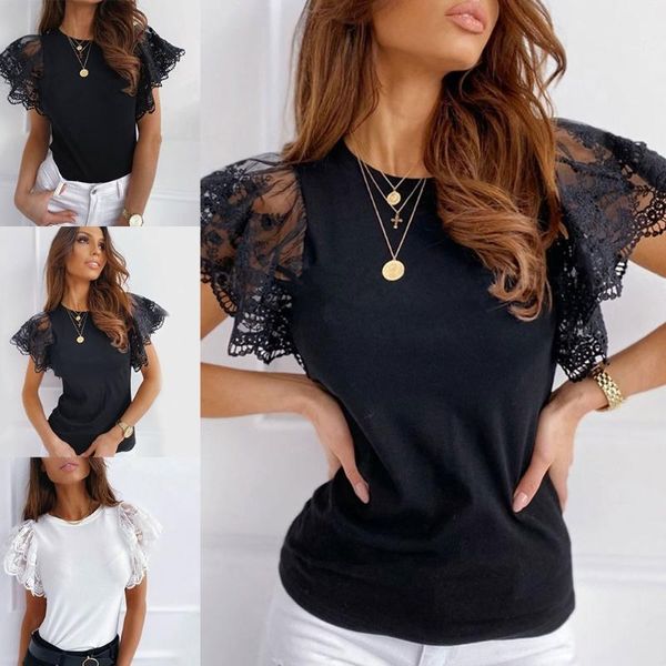 

fashion slim slime lace t-shirt l41b women's, White
