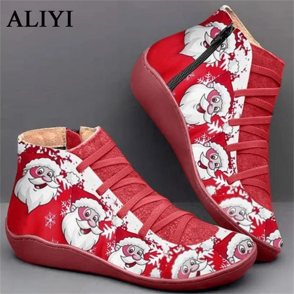 

boots 2021 christmas gift side zipper elastic strap printed soft bottom women snow shoes flat 35-43 larged-size female ankle, Black