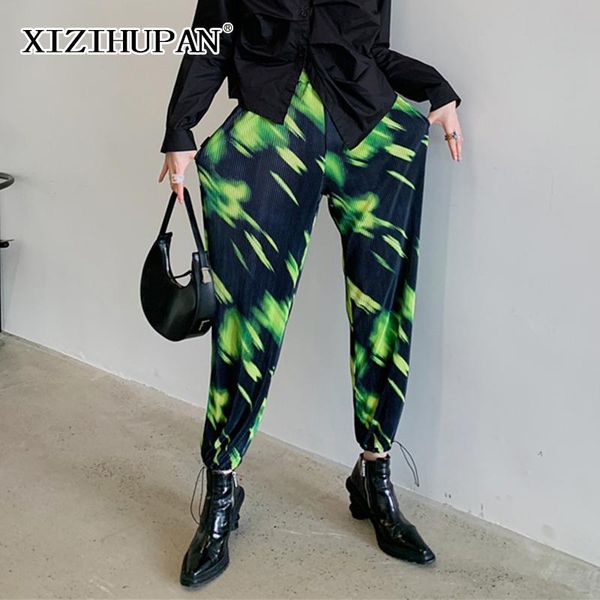 

women's pants & capris xizihupan green drawstring print loose colorblock pant female high waist fashion vintage for women autumn style, Black;white