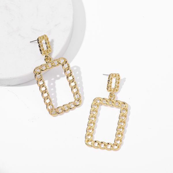 

hip hop gold flat link chain geometric dangle earrings for women trendy statement rectangle earring fashion jewelry, Silver