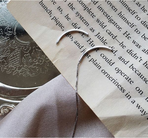 

geometric line design cool wind chandelier temperament net red french fashion asymmetric earrings long, Silver