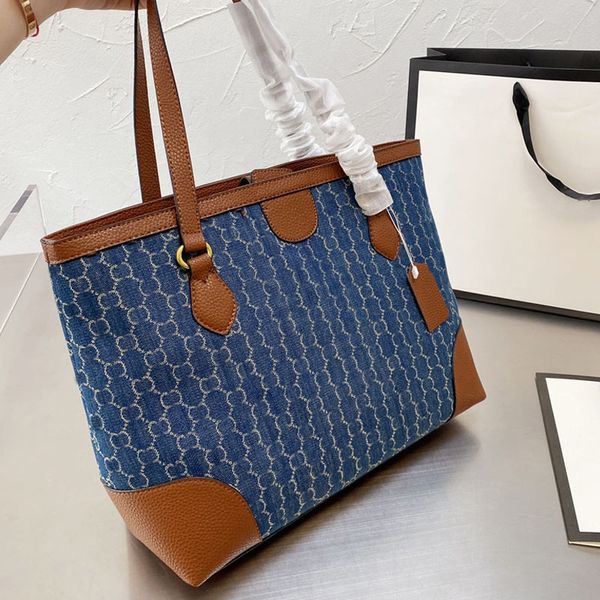 

ladies denim old flower shopping bag women large tote handbag retro style letter shoulder back bags