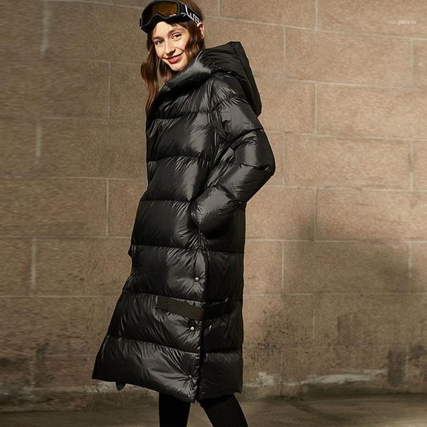 

women's down & parkas 90% white duck jacket loos fit casual long coat thick warm women winter snow hooded for female overcoat1, Black