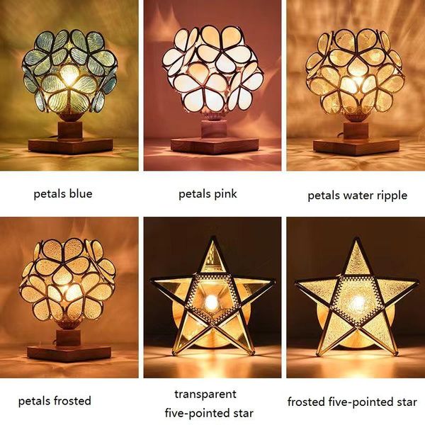 

pentagram petal table lampcolorful bedroom bedside light nordic ins glass five-pointed flower desk lights fixture decoration lamps