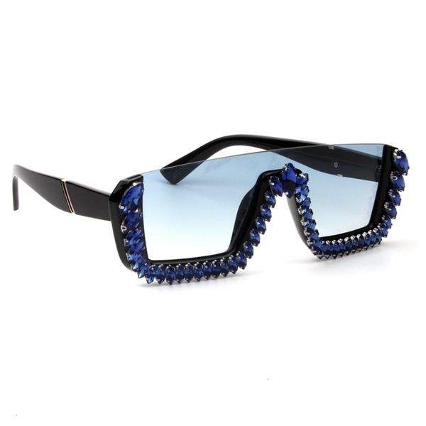 

highend accessories women's fashion siame sun with diamond halfframe rhintone sun glass men retro vintage shad sunglass, Black