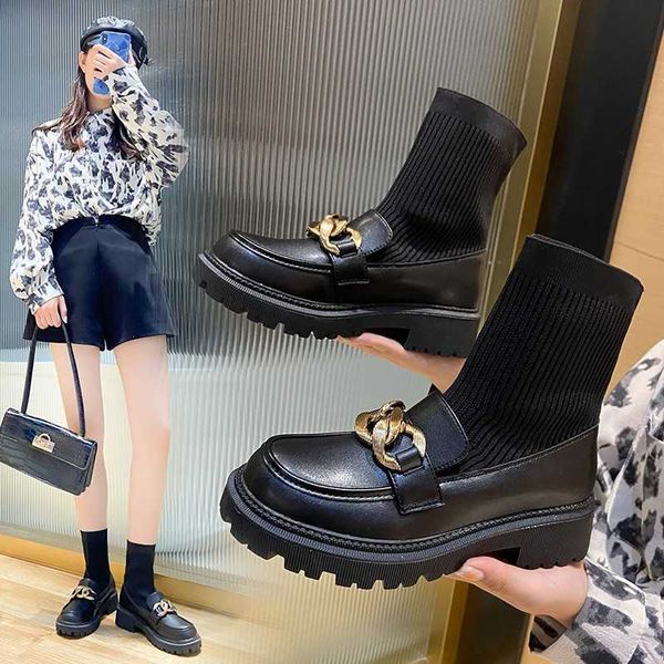 

botas de cuero genuino para mujer, botines de tac grueso con plataforma y punta redonda, zapatos e invierno, novedad de 2021 y1018, Black