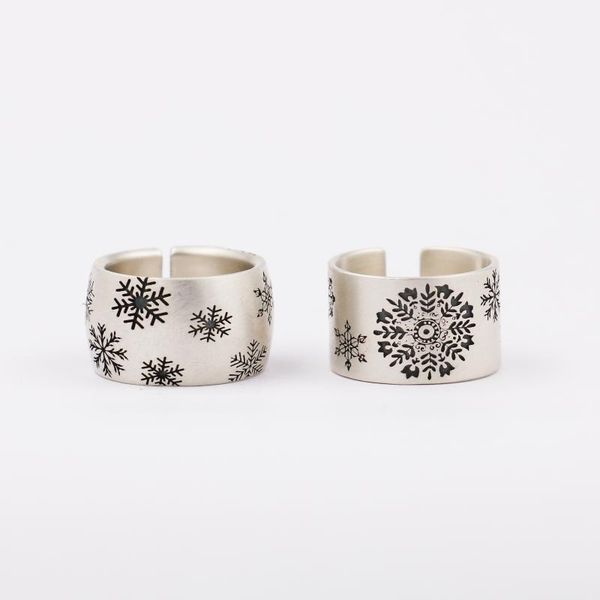 

cluster rings sterling silver mat finish oxidized snowflake ring, Golden;silver