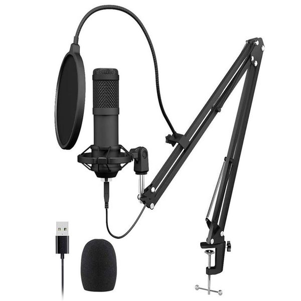 Usb streaming podcast pc microfone 192khz / 24bit studio cardioid condensador kit de microfone com placa de som boom braço choque montagem youtuber karaoke gaming gravação