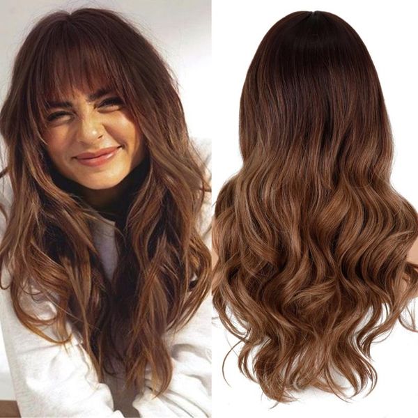 

synthetic wigs linghang long ombre light ash brown blonde wavy wig cosplay party daily for women high density temperature fibre, Black