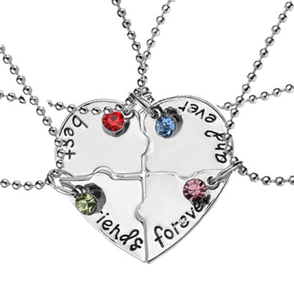 

pendant necklaces 4 pcs/set friends necklace friendship couple one person heart shape gift, Silver
