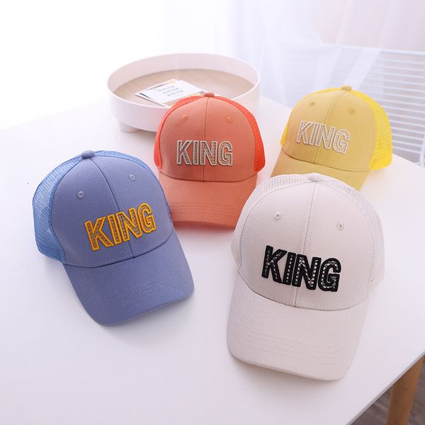 

summer new mesh sunshade hat king letter children's baseball cap boys and girls breathable duck tongue net, Blue;gray