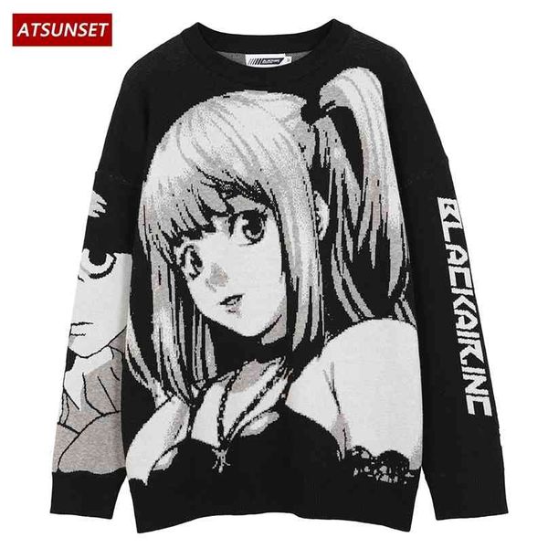 ATSUNSET Anime Girl lavorato a maglia Death Note maglione pullover Hip Hop Streetwear stile vintage Harajuku 210918