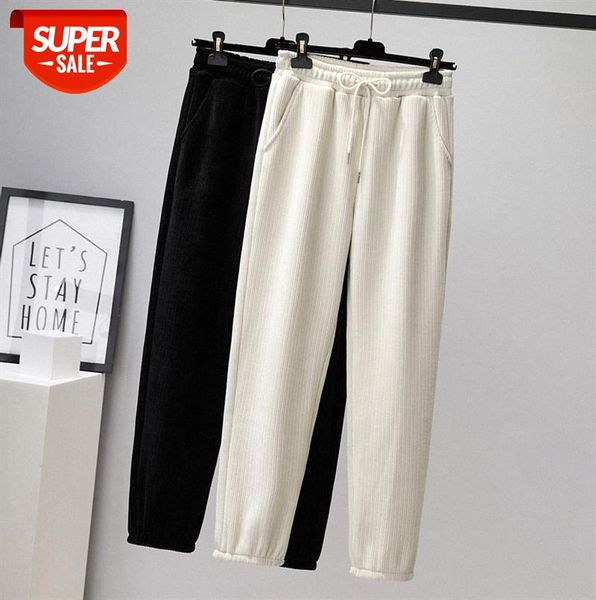 

plus size women's corduroy velvet thickening casual foot pants, baby velvet, warm sports #sh9z, Black;gray