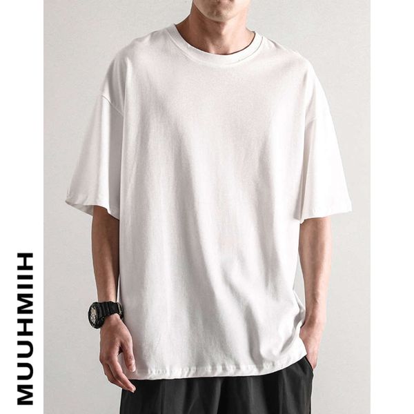 

men's shirt short summer cotton loose solid half round neck men's quarter sleeve t-shirt, White;black