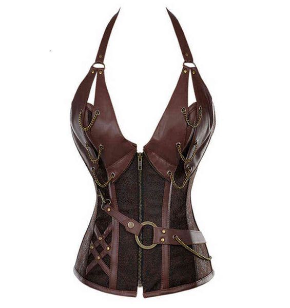 

waist tummy shaper 8020 court brown steel bone punk leather corset