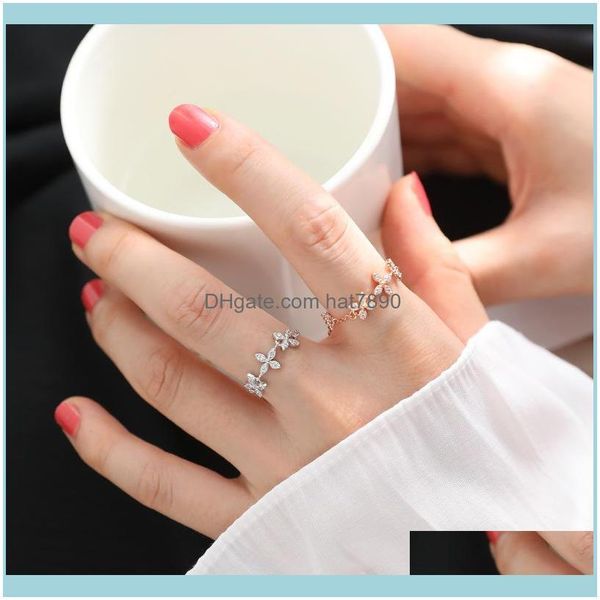 

solitaire rings jewelrys925 sier japan and south korea creative broken flower soft chain pull ring temperament net red fashion trend jewelry, Golden;silver