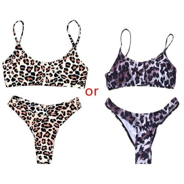 

one-piece suits pxpf women two piece bikini set boho leopard snakeskin printing swimsuit strappy push up padded high cut bathing suit