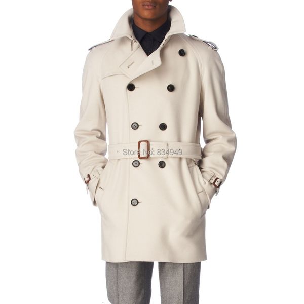 

men's wool & blends custom made ivory white trench coat men, double breasted winter overcoat men long coat, cashmere coats for, Black