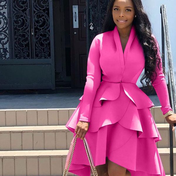 

womens dress v neck elegant celebrity runway party women work wear business ruffles a line midi club dresses for, Black;gray