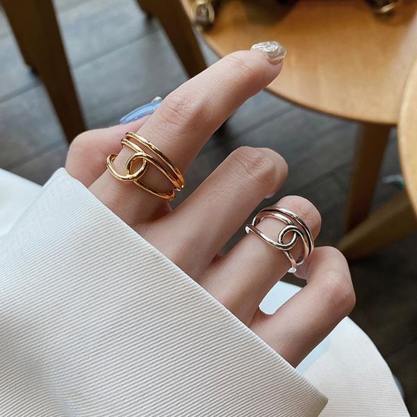 

wedding rings myqis korea vintage ins twist metallic finger ring 2021 for women girl 18k gold plated open adjustable jewelry, Slivery;golden