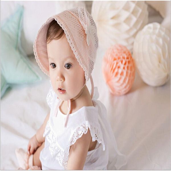 

spring summer sweet princess hollow baby girls hat lace-up beanie cotton bonnet infant kids flower lace floral caps & hats, Yellow