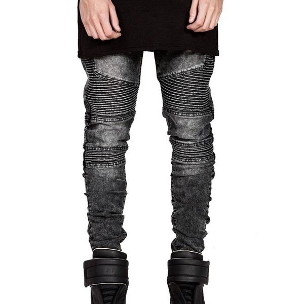 

mens skinny biker jeans men 2021 hi-street ripped rider denim motorcycle runway slim fit washed moto pants joggers men's, Blue