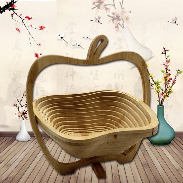 

dishes & plates bamboo art fruit basket, dried creative retractable folding basket