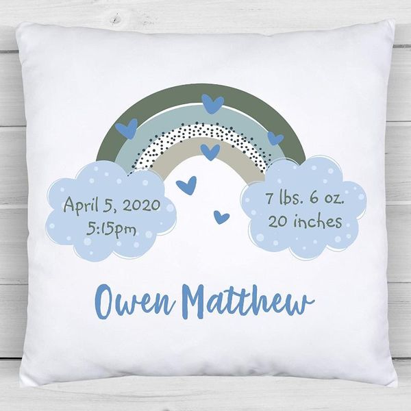 

cushion cover personalized baby birth with stats nursery throw present boho rainbow18x18inch/45x45cm pillow case