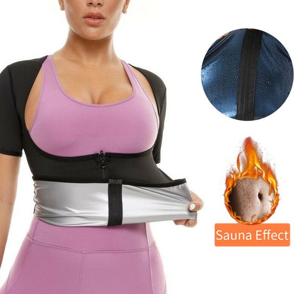 

women's shapers women sauna suit waist trainer trimmer vest fitness slimming body shaper sweat weight loss tank heat trapping workout, Black;white