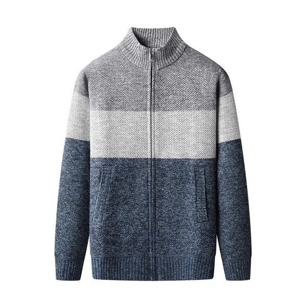 

men's jackets men cardigan sweater striped fall winter thicken warm zip pullover stand collar jacket slim casual, Black;brown