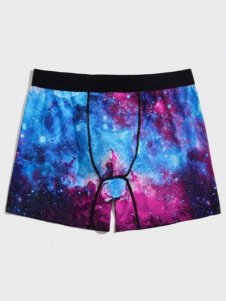 

men random galaxy print stitching boxer brief z5de#, Black;brown