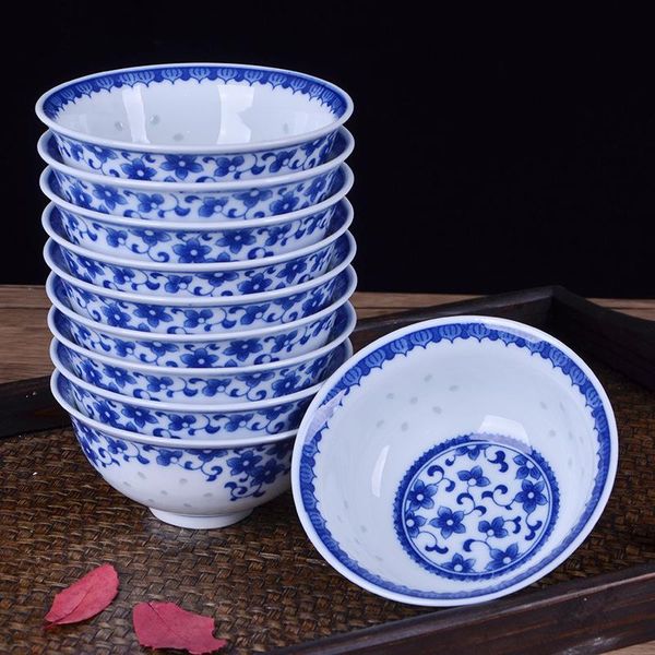 

bowls chinese porcelain handmade traditional bowl blue and white soup noodles tableware with flowers pattern