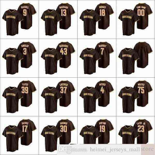 

2022 men #23 fernando tatis jr. baseball jerseys stitched 13 manny machado 19 tony gwynn yates davies custom women youth brown road jersey, Black