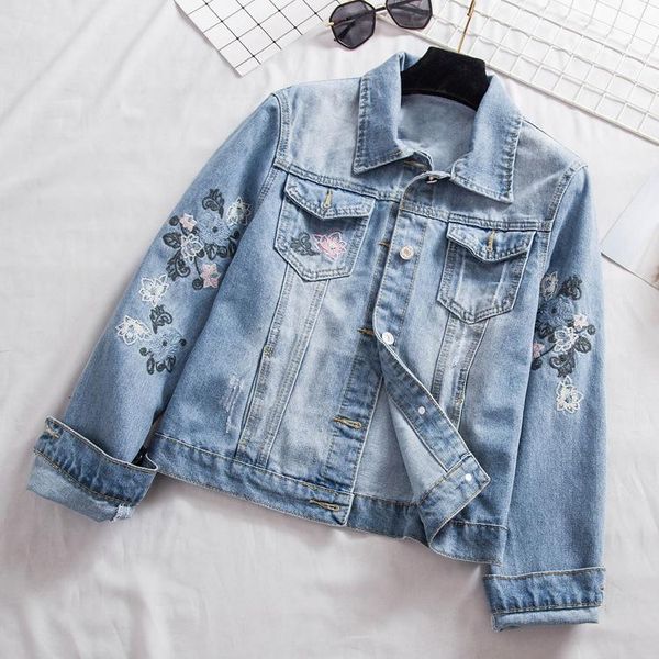 

women's jackets large size jean jacket for women plus 4xl loose casual blue jeans coat fashion embroidered street style outwear, Black;brown