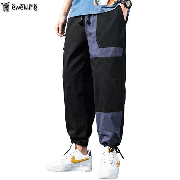 

men cargo pants men's harajuku style male patchwork casual brand clothing, Black