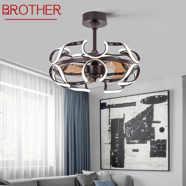 Fãs de teto Brother Fan With Light and Control Coffee Inverter Iluminação Decorativa moderna para o restaurante de quarto da sala de jantar em casa