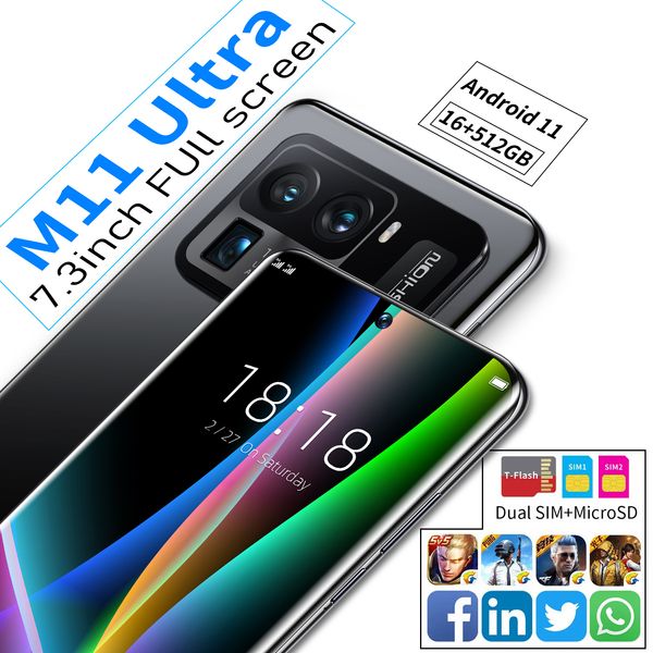 M11LURA Telefone Hot NewStyle Global Versão Original Android Smartphone 7.3 polegadas Grande Tela Celular Dual Sim Célula Móvel Smart Face ID 5G 4G desbloqueado