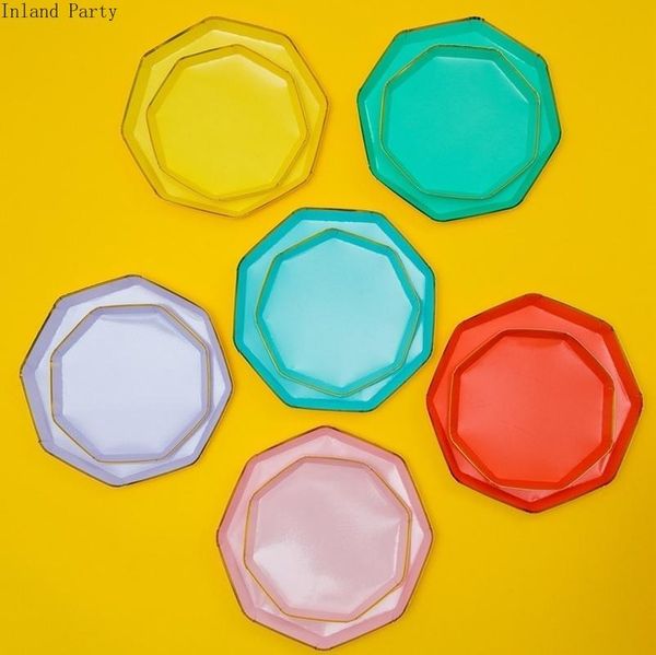 

disposable dinnerware 8pcs macaron color tableware set paper plate straw cup for wedding birthday decoration party supplies