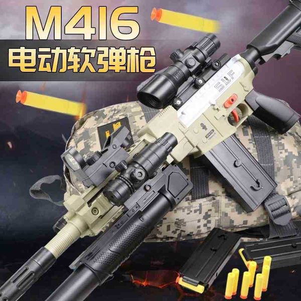 

new m416 electric continuous soft bullet shooter self-contained children's toy gun boy interactive shooting chicken eating set