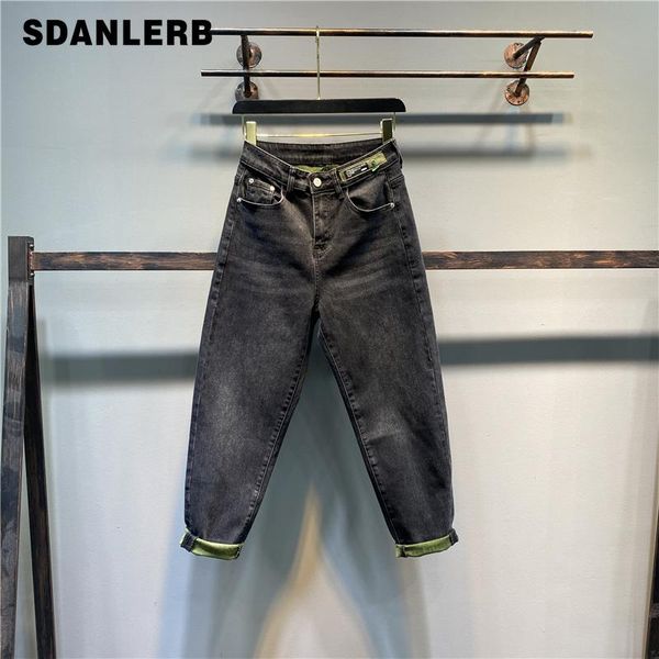 

women's jeans wide leg straight loose baggy pants 2021 autumn bottoms versatile high waist trousers harem streetwear, Blue