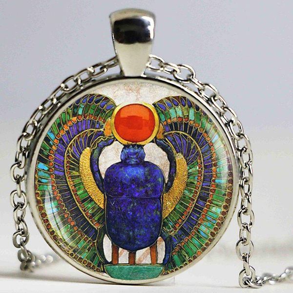 

wholesale glass dome egyptian scarab pendant, ancient egypt jewelry, necklace, jewelry pendant necklaces, Silver