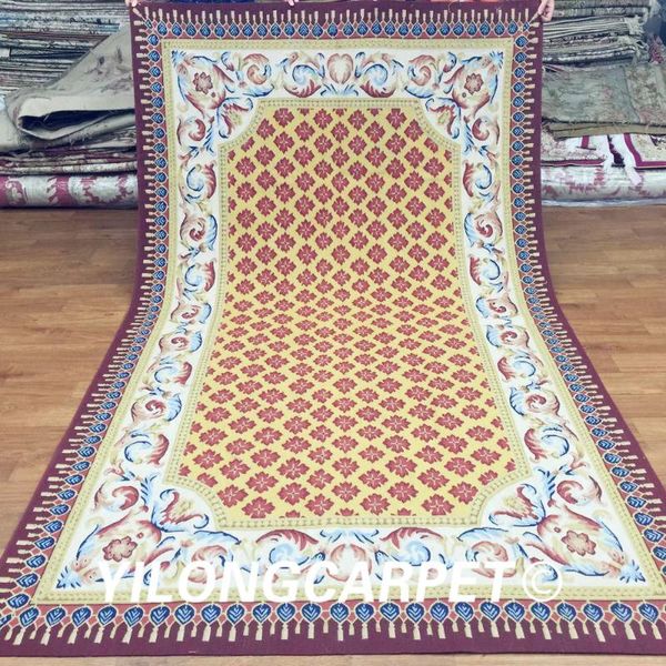 

carpets yilong 5'x8' yellow handmade french chinese wool aubusson carpet rug (au04-5x8)