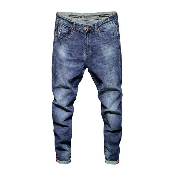 

men's jeans man 2021 slim straight stretchy blue summer thin casual trousers men fashion pocket desinger denim pants